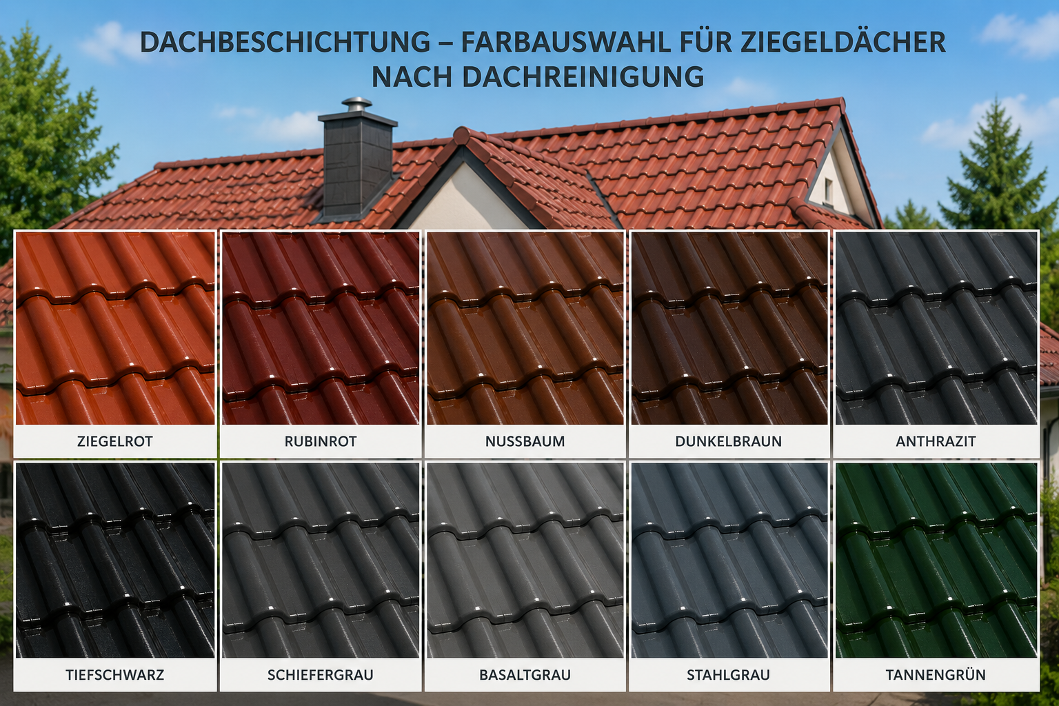 Dachbeschichtung Würzburg – Farbauswahl für Ziegeldächer nach Dachreinigung