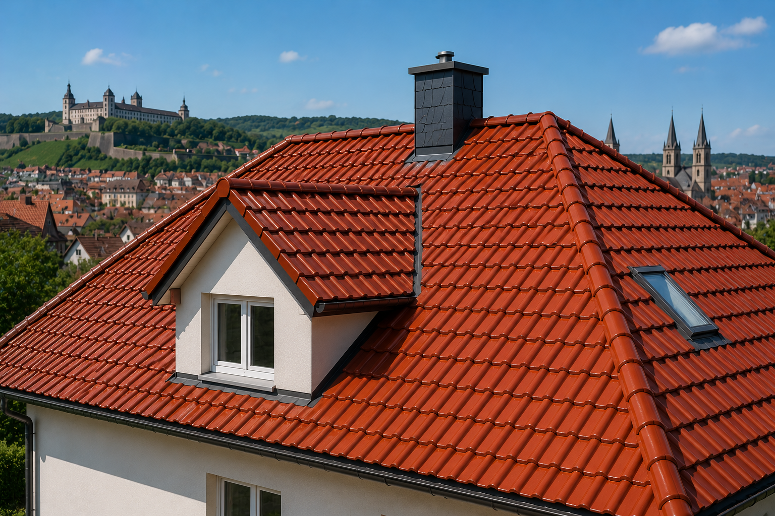 Frisch beschichtetes Ziegeldach in Würzburg nach professioneller Dachreinigung und Dachbeschichtung