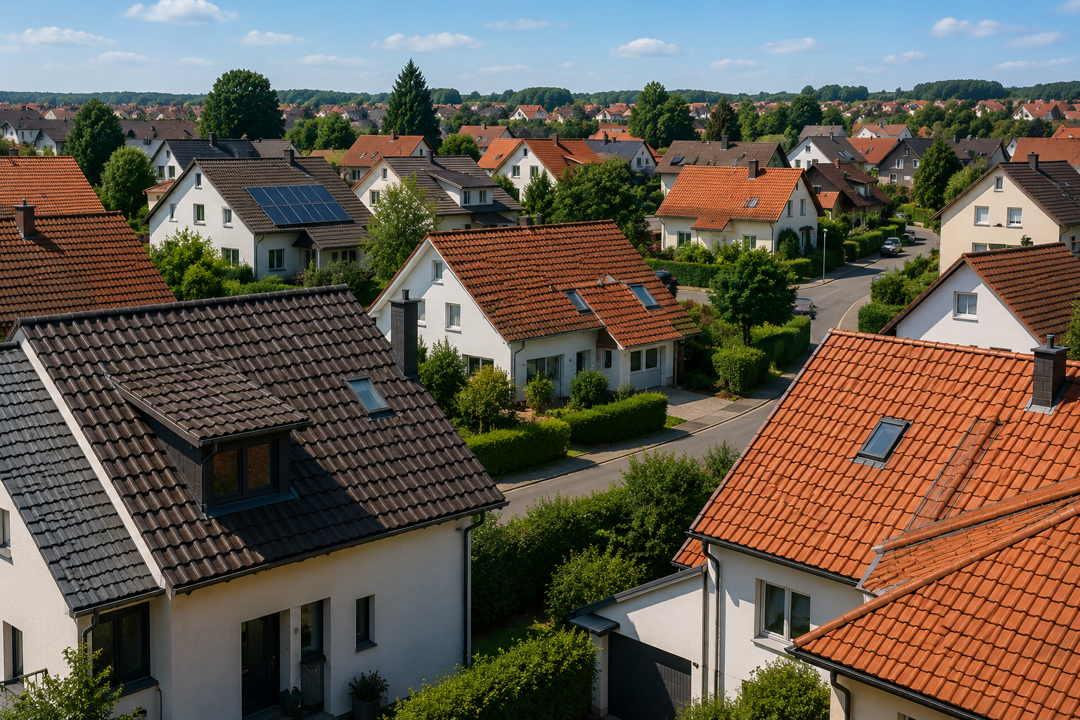 Würzburg Wohngebiet mit typischen Ziegeldächern – ideal für Dachreinigung und Imprägnierung